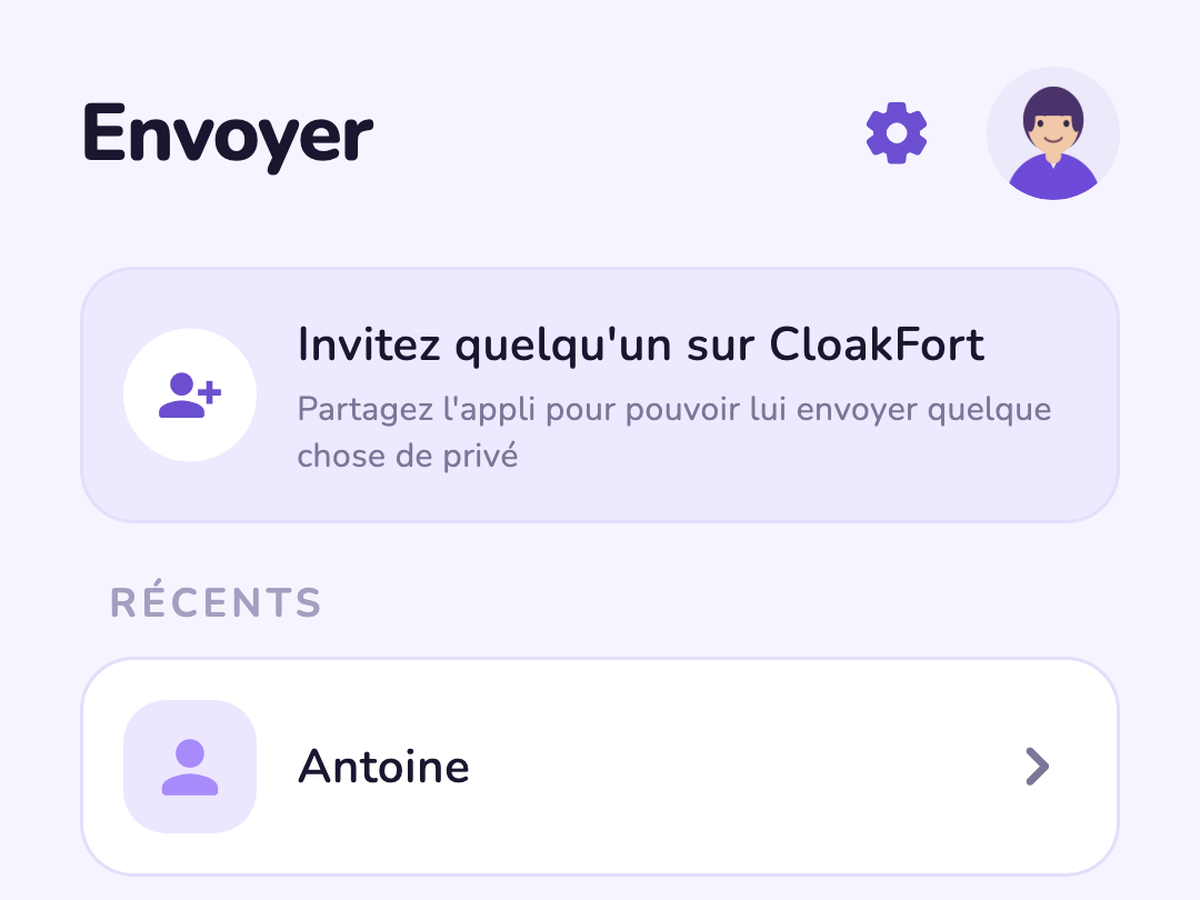 Écran d'envoi de CloakFort